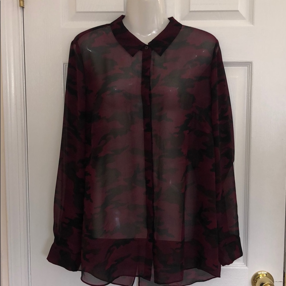 Sheer Black and Wine Camouflaged Blouse